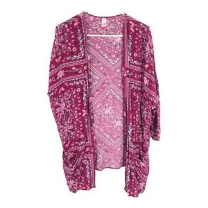 No Boundaries Paisley Print Open Front Kimono Wrap Size Large Womens Dark Pink L